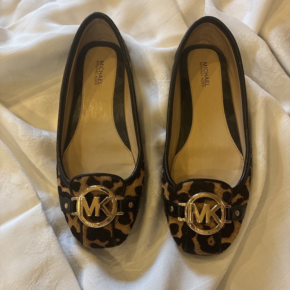 Michael Kors Leopard Print Women's Driving Flat Moccasin Loafer Beige Size 7 M